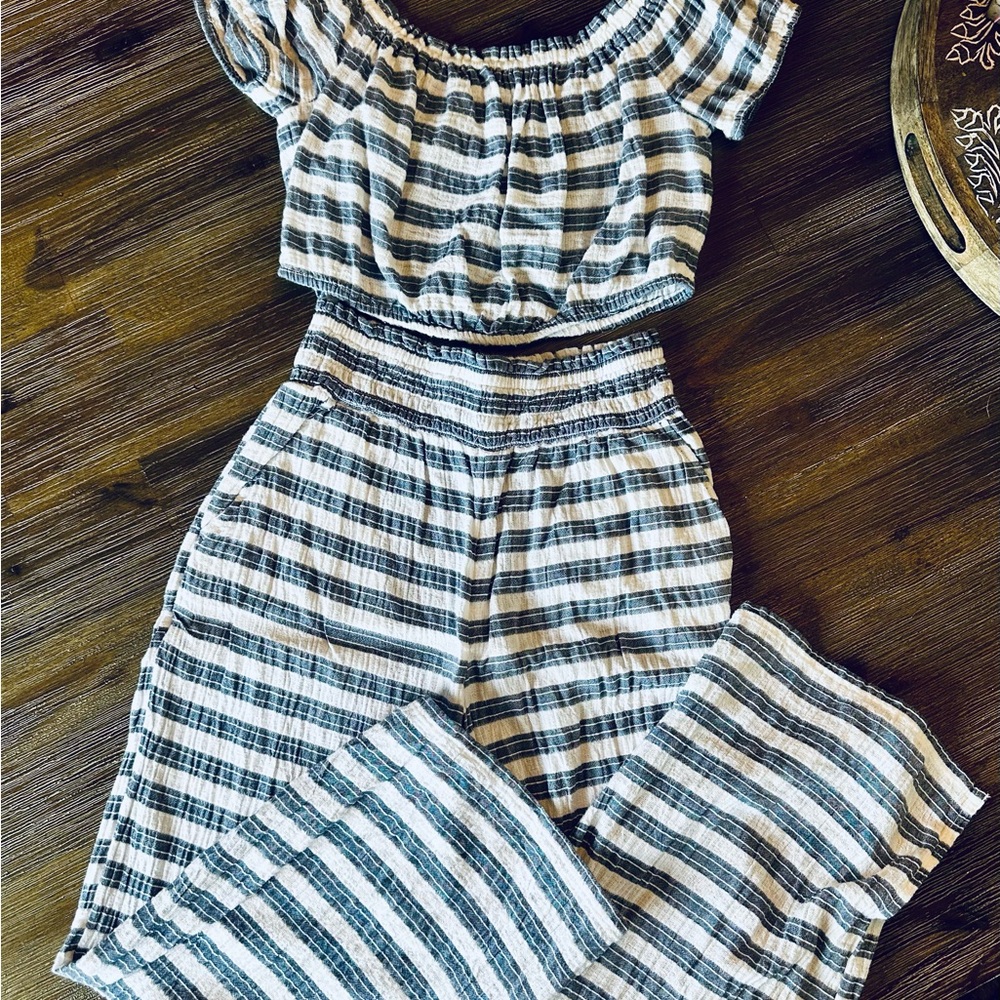 Aerie Blue and White 2 Piece Top & Bottoms with Nautical Stripes
